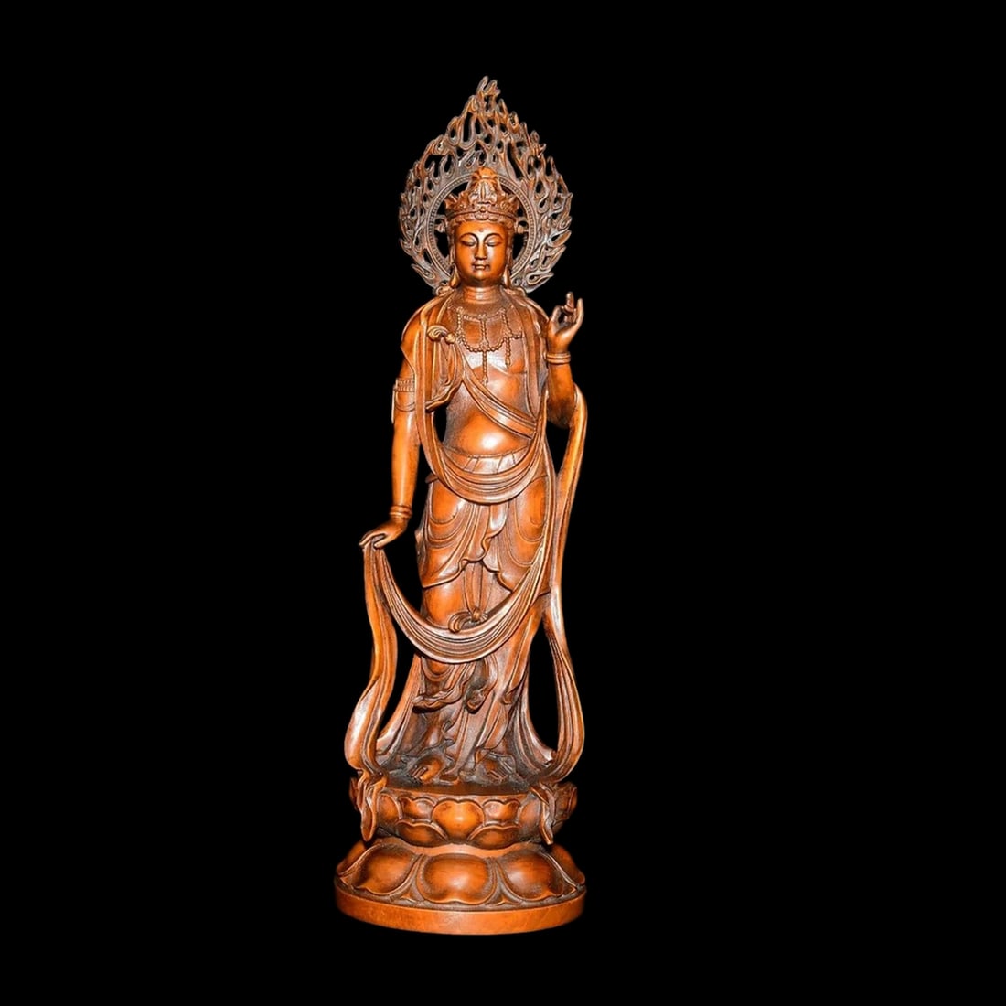 Asian Boxwood Carved Statue Lotus Platform Goddess (1 of 7)