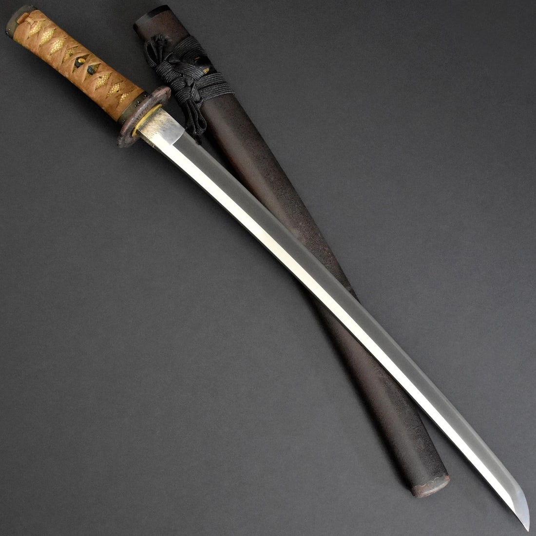Custom Tamahagane Steel Silk Wrap Ray Skin Wakizashi Scabbard (1 of 12)