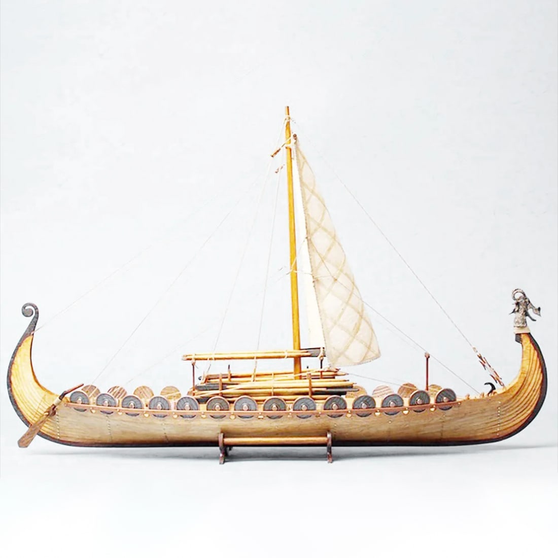 Detailed Scale Model Wooden Viking Ship Shields Oars (1 of 5)