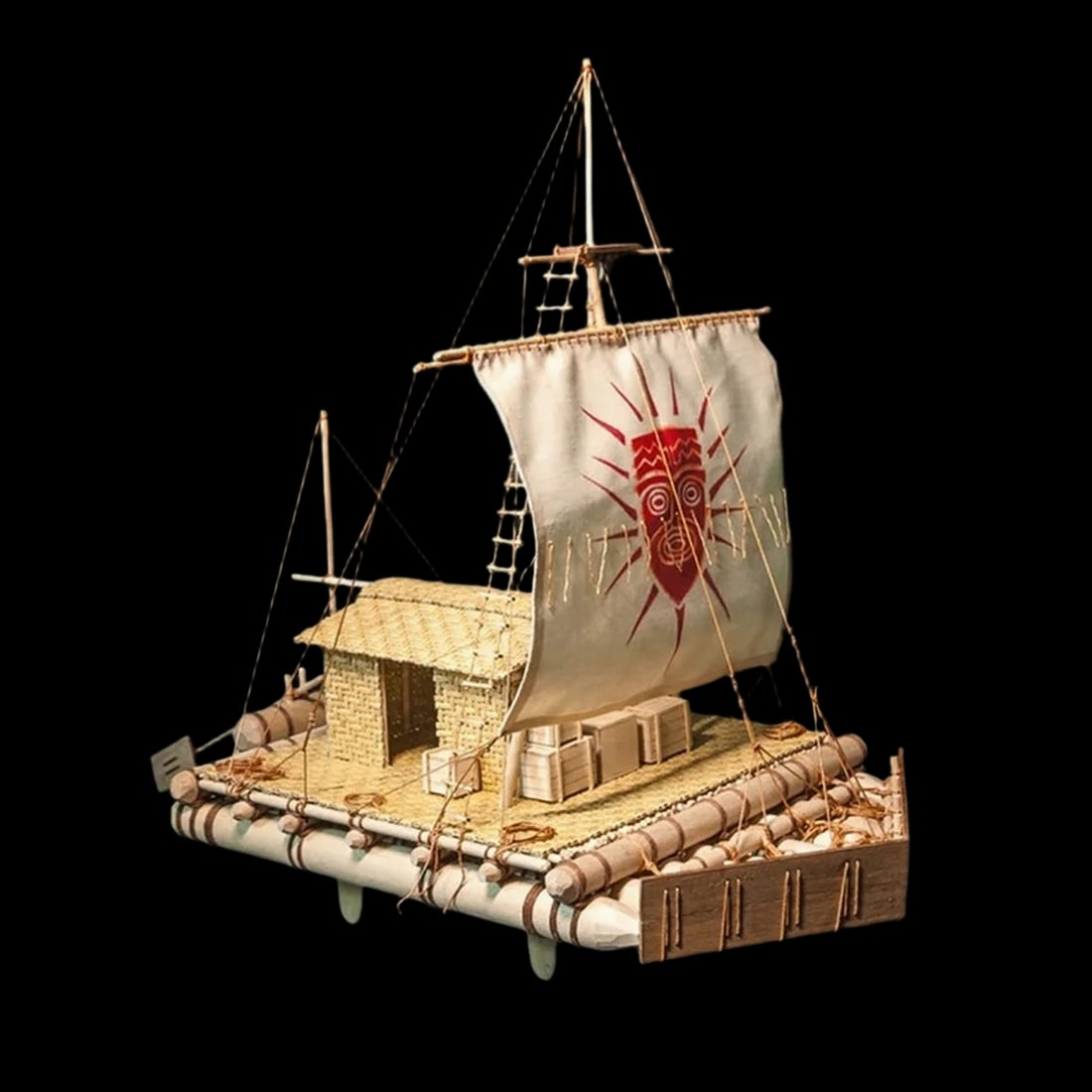 Handcrafted Bamboo Wooden Raft Model Mask Motif Sail (1 of 4)