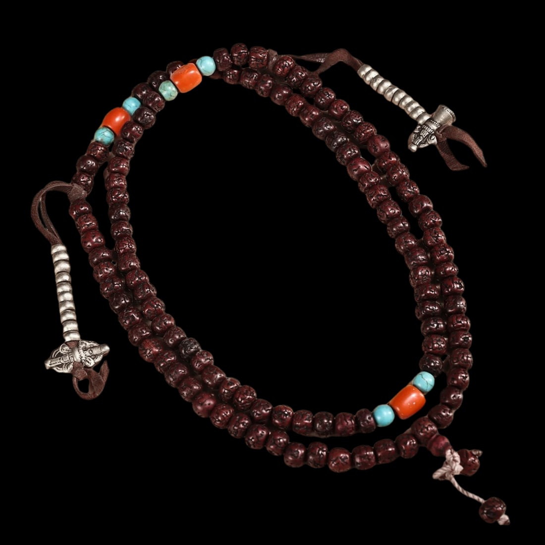 Classic Multi-Layered Seed Prayer Beads Metallic Ring: Size: Length 50 cm - Width 1 cm. Weight 250 g. Materials: Pipal tree seed, gemstone, shell Condition: Appears to have a classic aesthetic This intricately assembled rosary features a continuous, multi