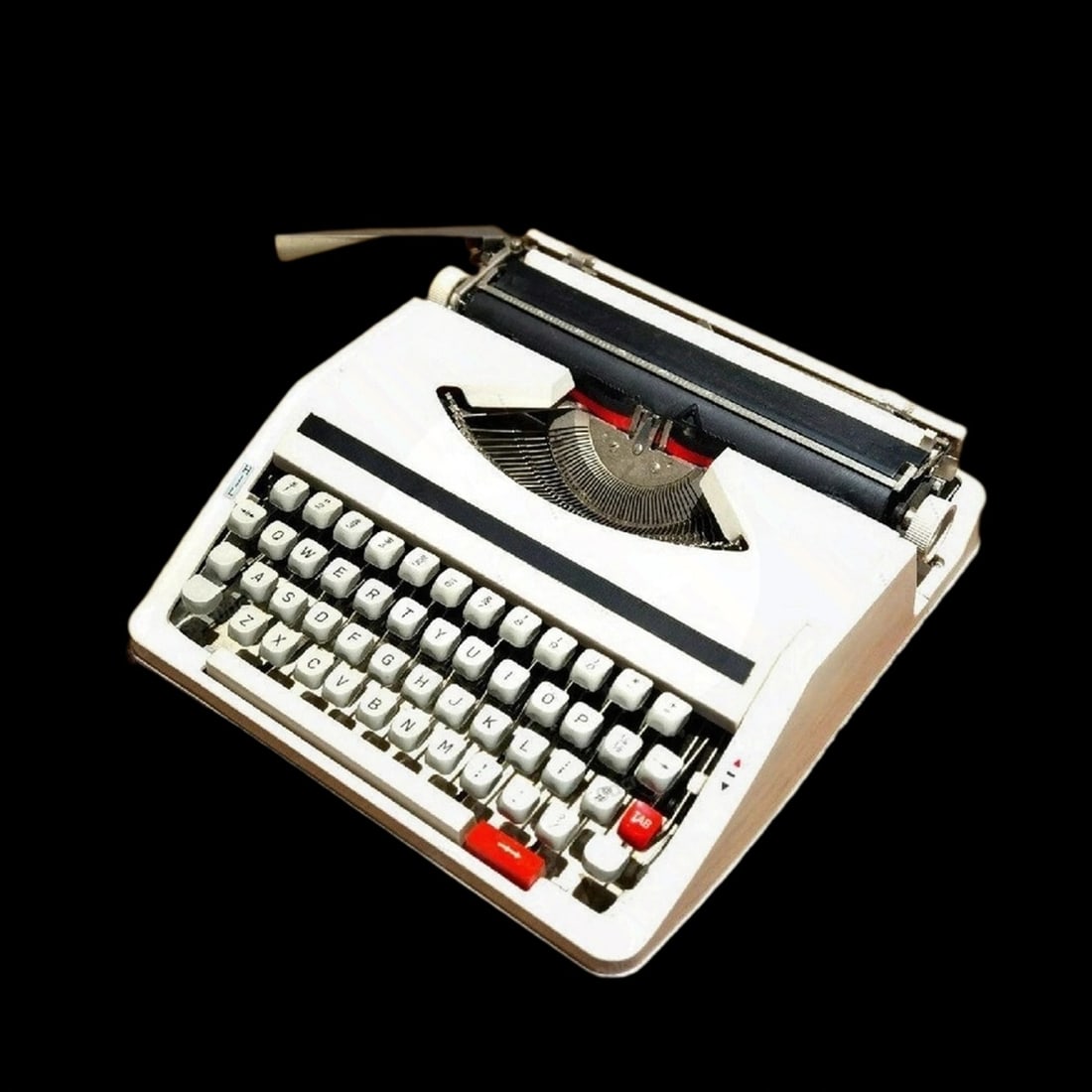 Classic White Mechanical Typewriter Featuring Red Functional Keys (1 of 4)