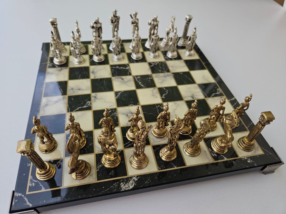 Gold Silver Metal Chess Set with Ancient Warrior Pieces (1 of 6)