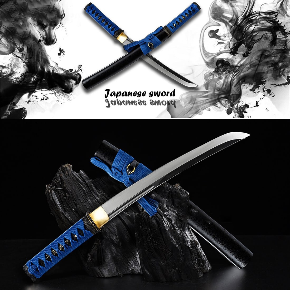 Hand Forged Unokubitsukuri Japanese Tanto Knife Blue T10 Steel Short Sword (1 of 9)