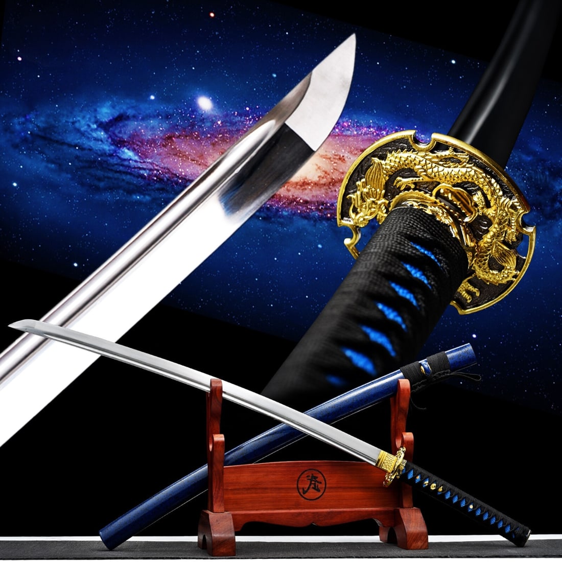Japanese Samurai Dragon Katana 40.5 Inch Full Tang 1095 Steel Battle Ready Sword: This is a handmade Japanese samurai katana featuring a distinctive dragon theme. The full tang blade is hand-forged from 1095 high carbon steel, undergoing traditional quenching, heat treatment, and h