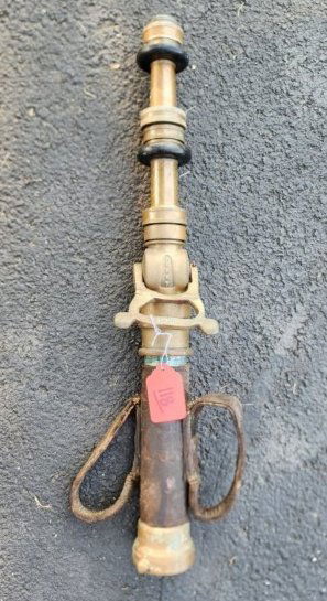 Leather Wrapped Fire Hose Nozzle w/ Shut Off (1 of 2)