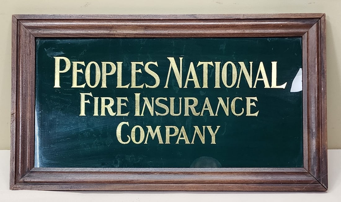 Peoples National Fire Insurance Company Reverse Painted Sign (1 of 3)