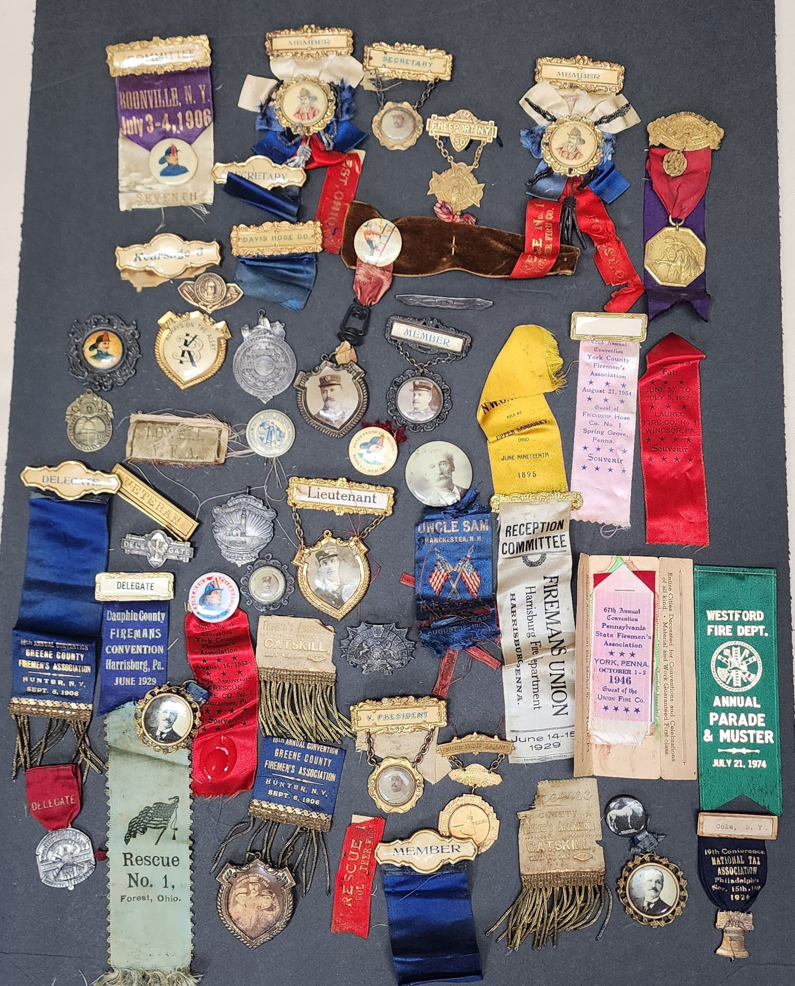 Large Lot of Fire Department Ribbon and Badge Pieces (1 of 5)