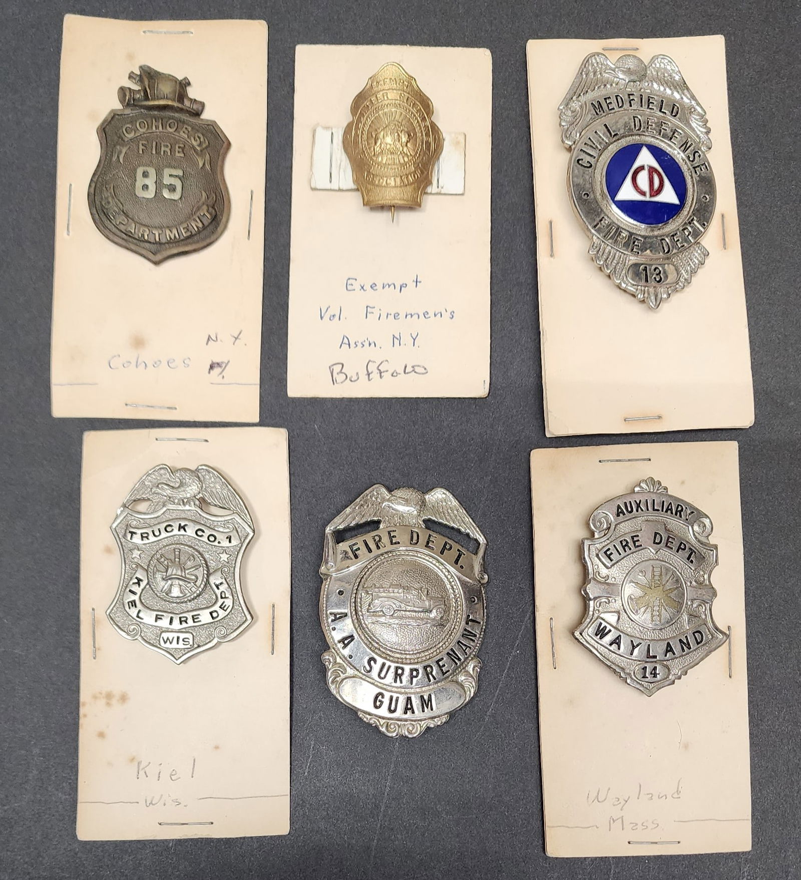 Lot of 6 Fire Department Badges (1 of 3)