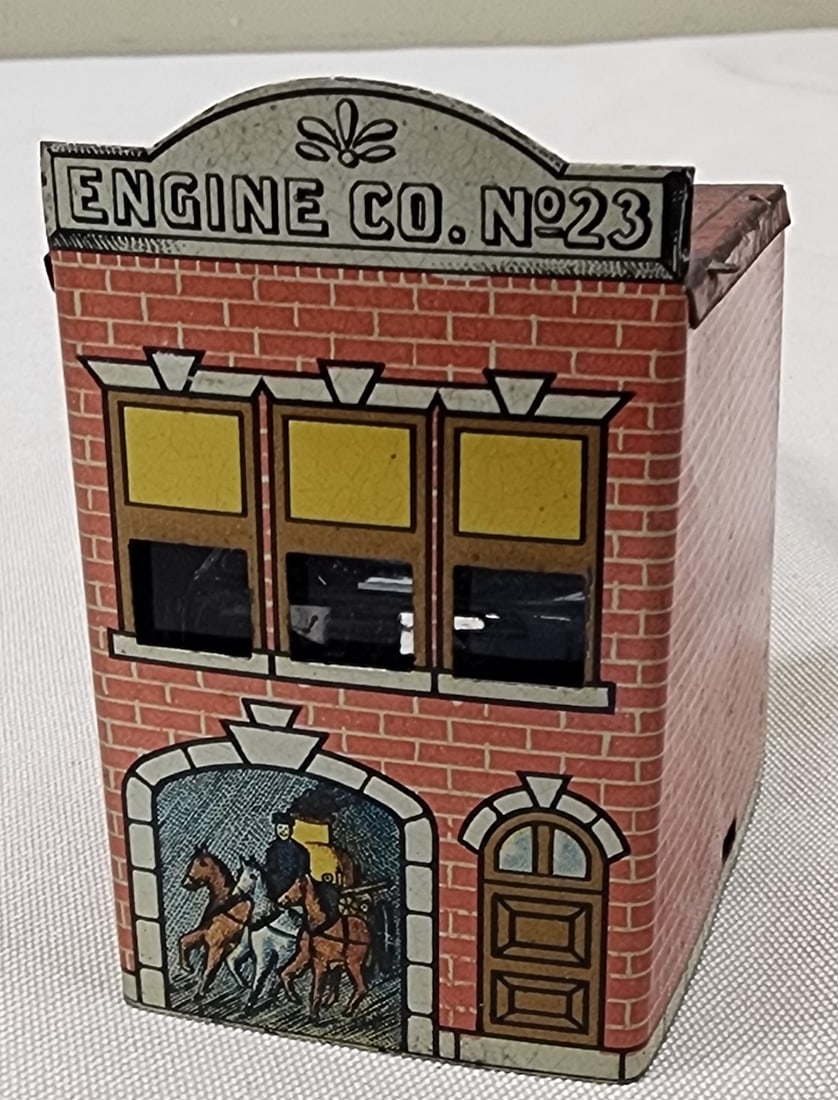 Tin and Glass Candy Container Fire Station (1 of 4)