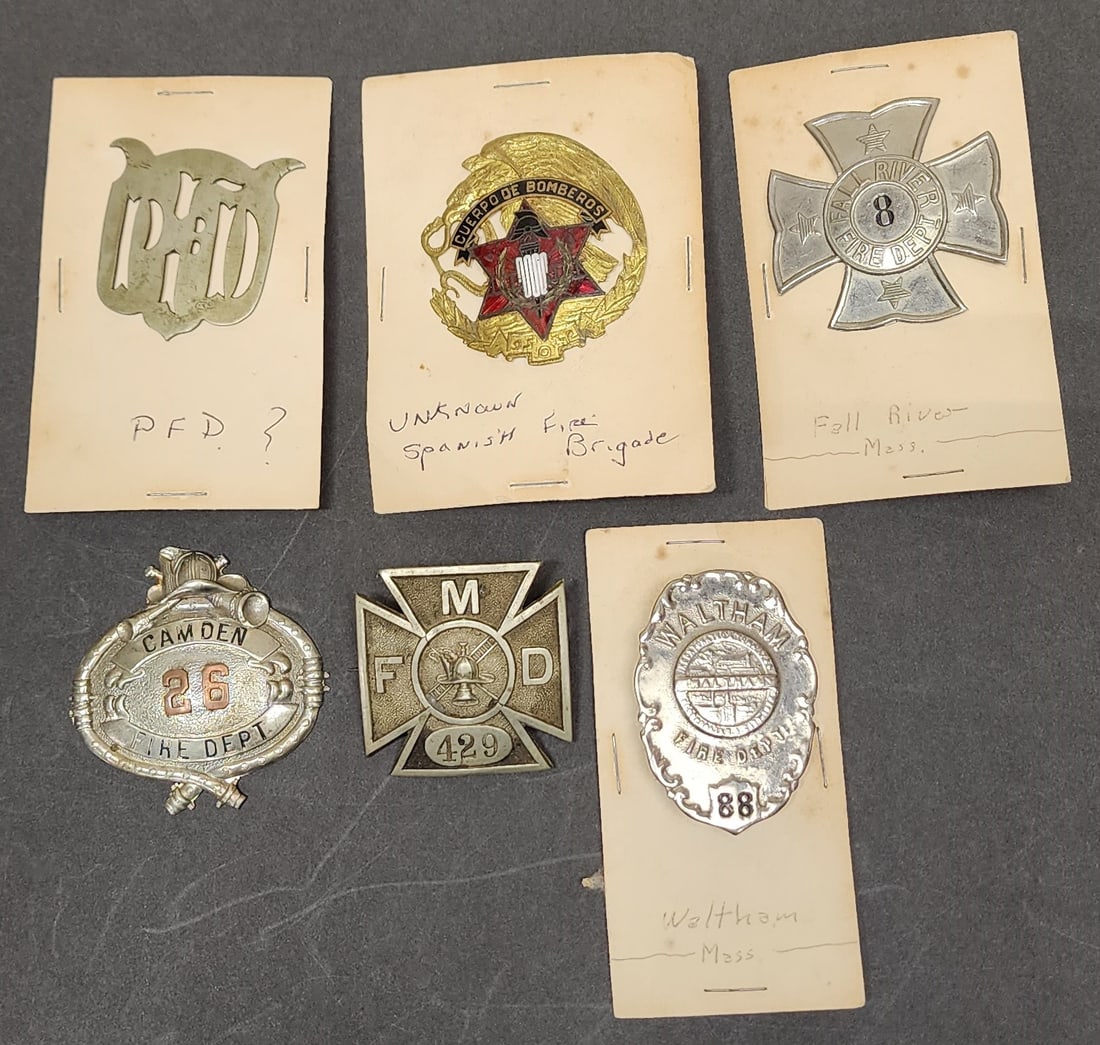 Lot of 6 Fire Department Badges (1 of 3)
