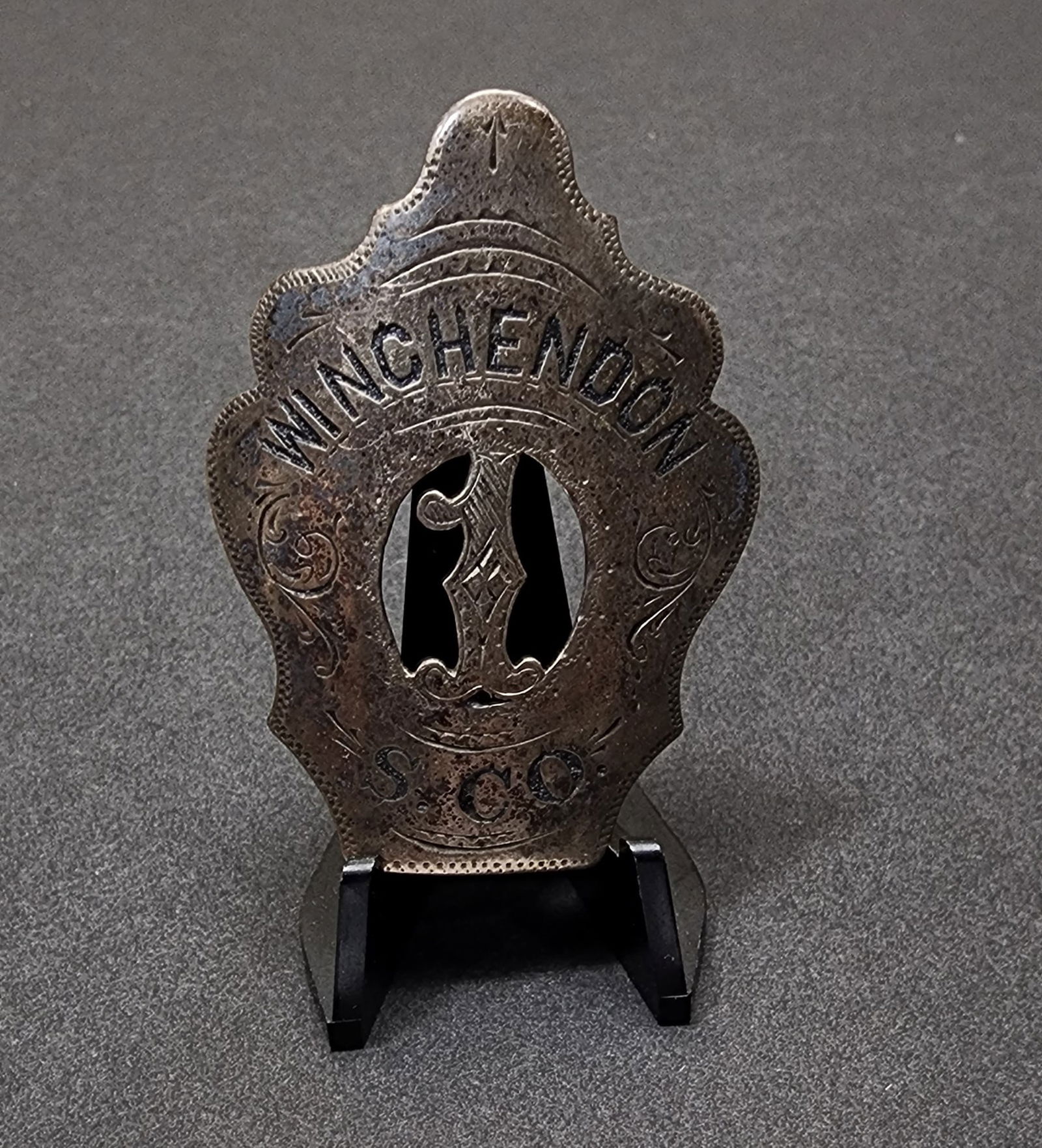 Early Engraved Fire Department Shield Shaped Badge Winchendon MA (1 of 3)