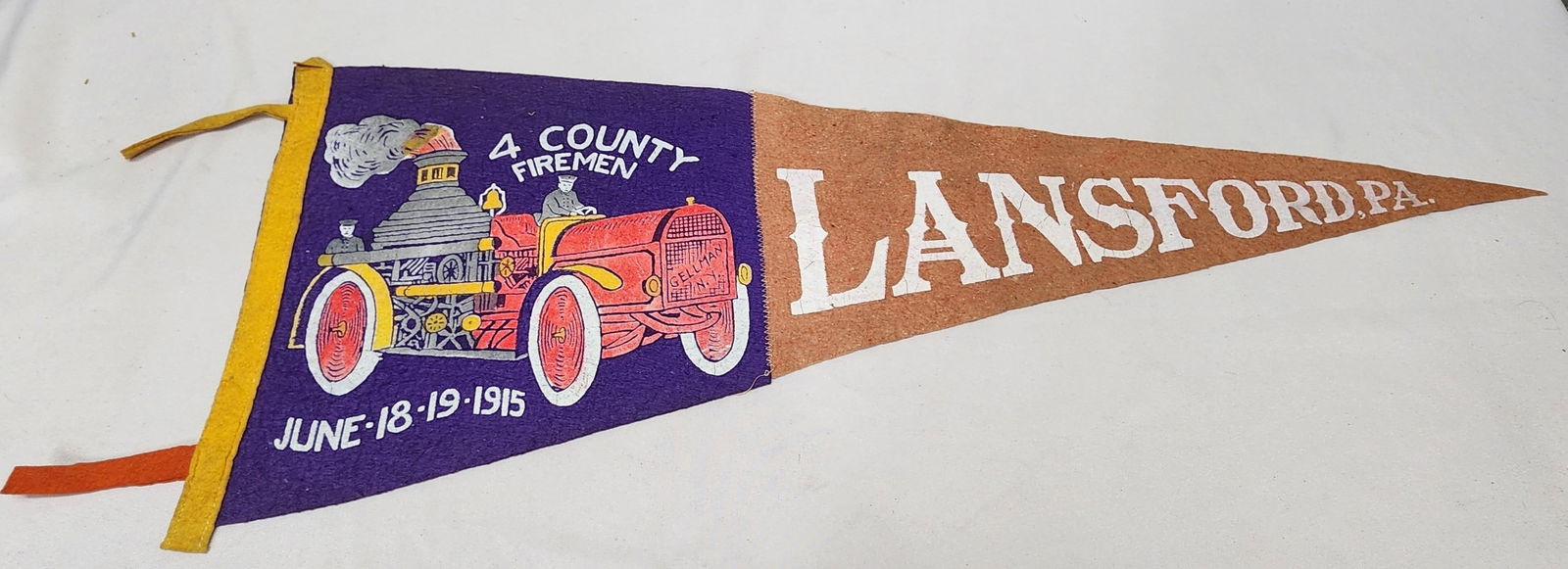 1915 Felt Pennant Lansford PA Fire Convention (1 of 3)