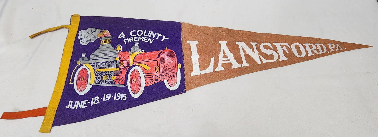 1915 Felt Pennant Lansford Pa Fire Convention Auction