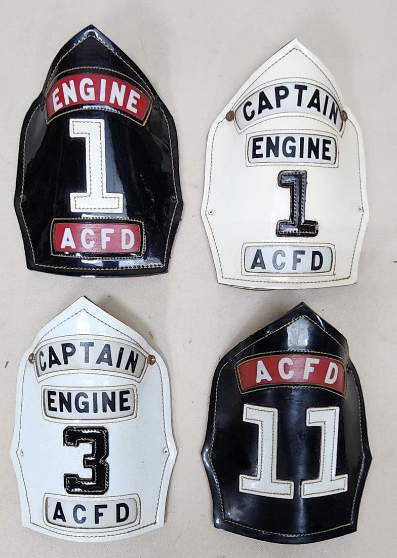 Lot of 4 Atlantic City NJ Fire Department Leather Fire Helmet Front Shields (1 of 3)