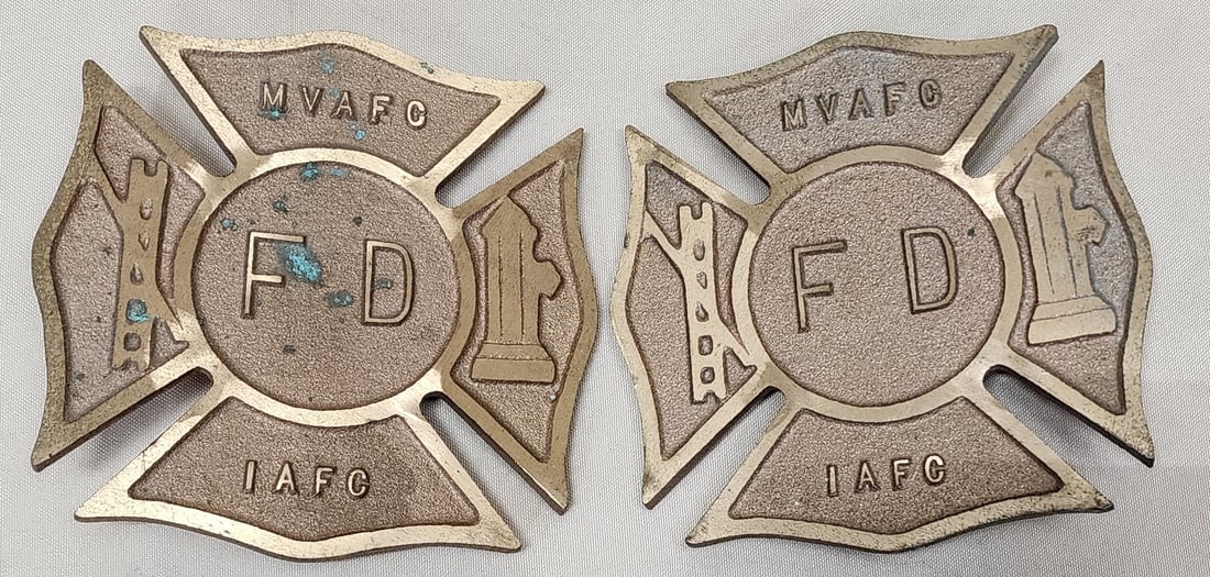 (2) Missouri Valley Association of Fire Chiefs Brass Maltese Cross (1 of 2)