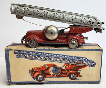 German Tin Fire Engine Toy with box