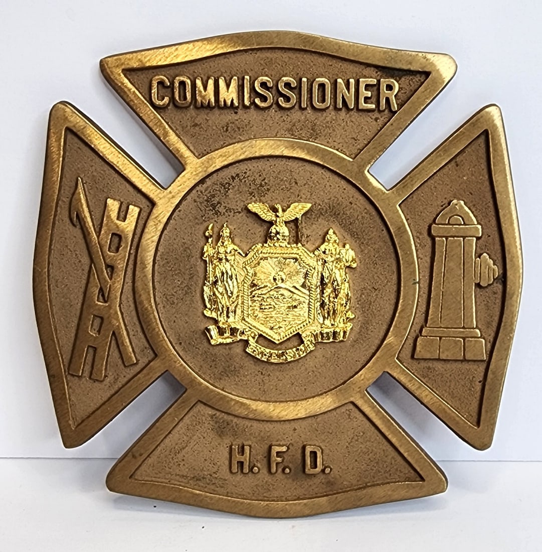 Hartsdale NY Fire Commissioner Plate: Brass fire commissioner Plate from Hartsdale measuring 6" by 6"