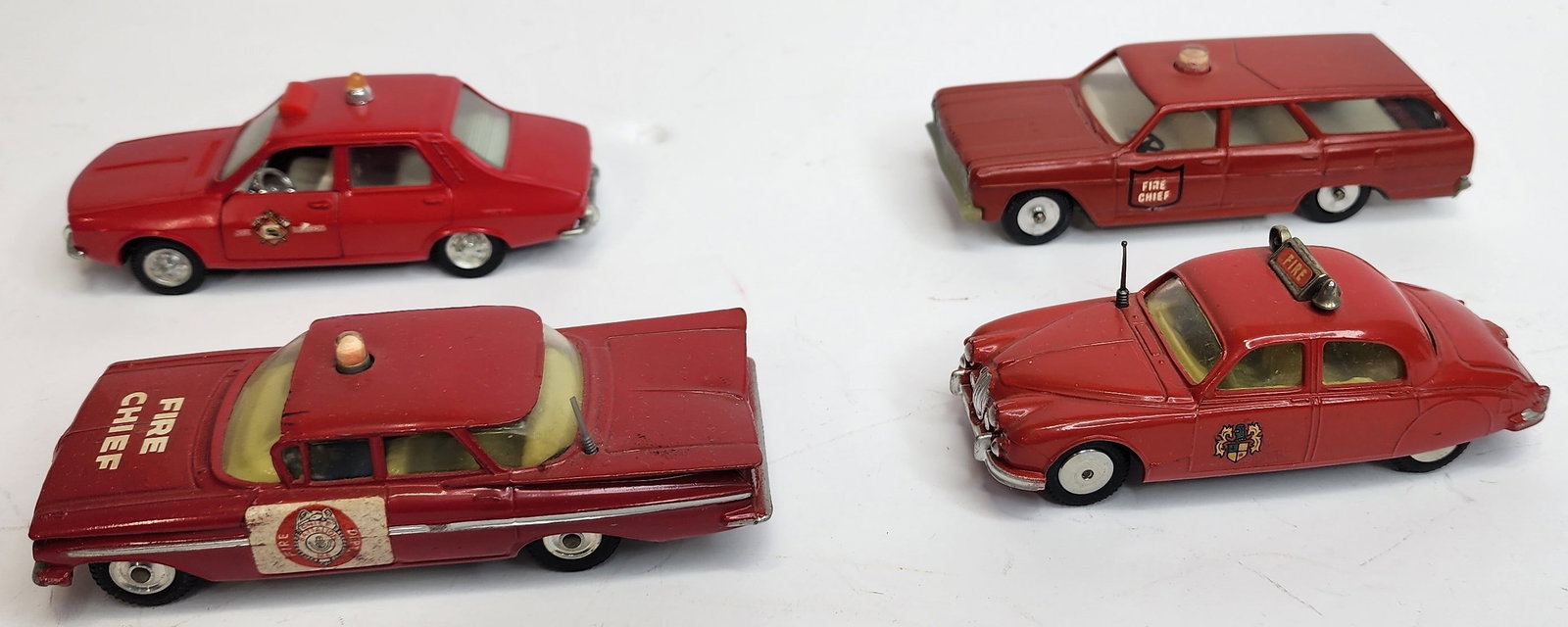 Lot of 4 Fire Chief Cars: Lot includes Auto Pillen, Cragstan, and Corgi