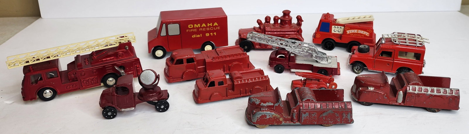 Lot of 12 Fire Truck Toys: Lot of various fire truck toys