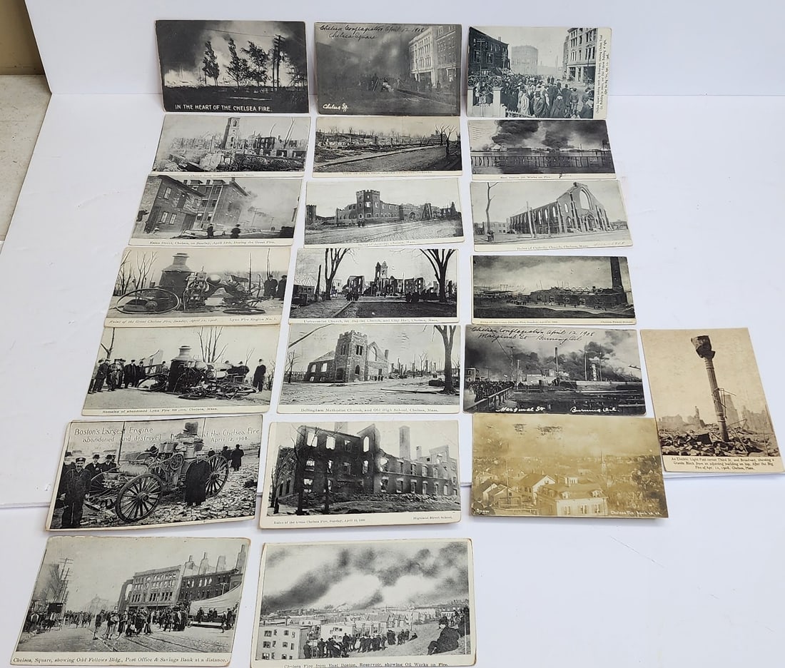 Chelsea MA 1908 Fire Postcards: Lot of 21 postcards from the fire in Chelsea Ma in 1908