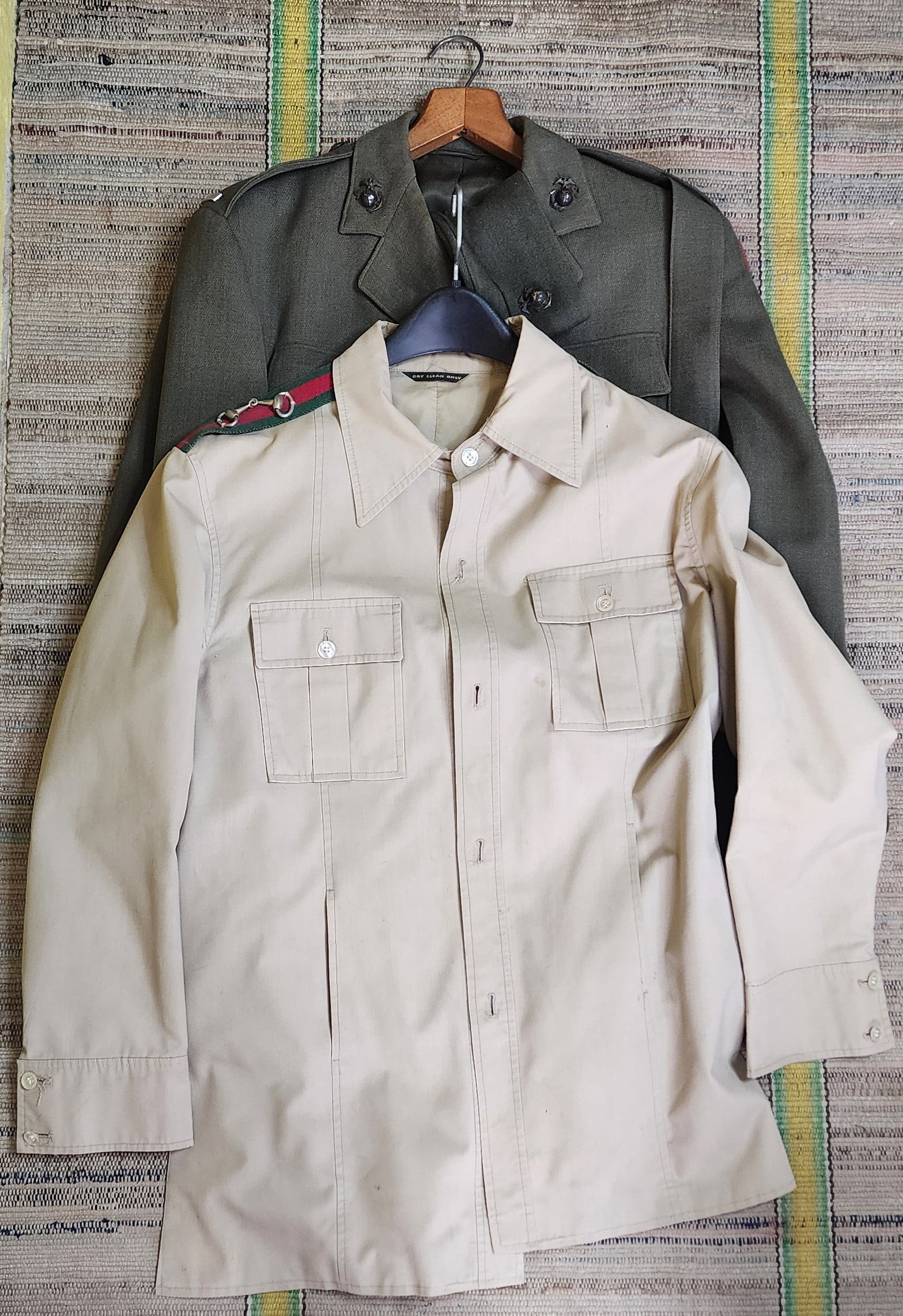 Vintage Marine Uniform Items: Marine uniform items including coat, shirt, hat, and pants