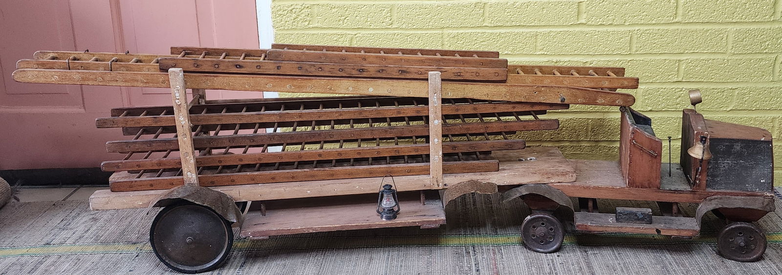 Wood Folk Art Fire Ladder Truck (1 of 8)