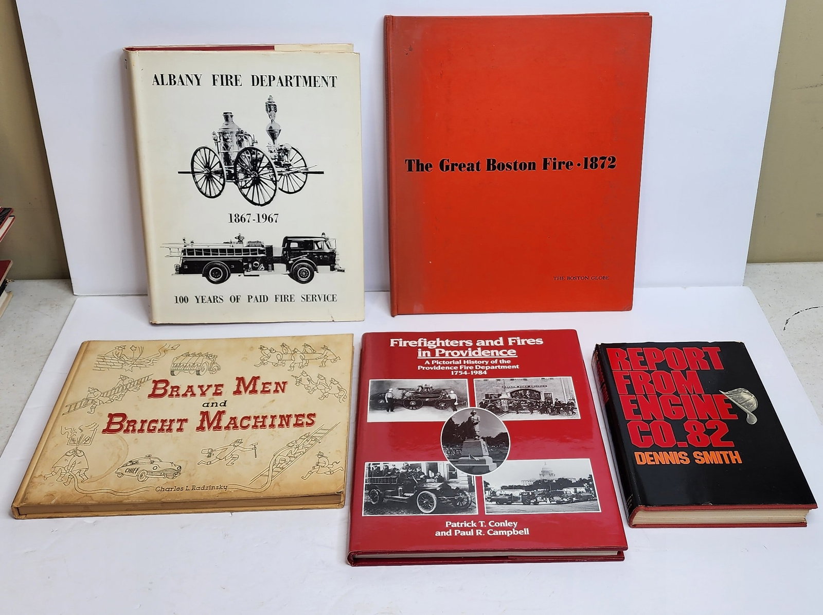 Lot of Firefighting Books: Includes Albany Fire Department, Middletown Ny, Great Boston Fire, Providence, and Report from Engine 82