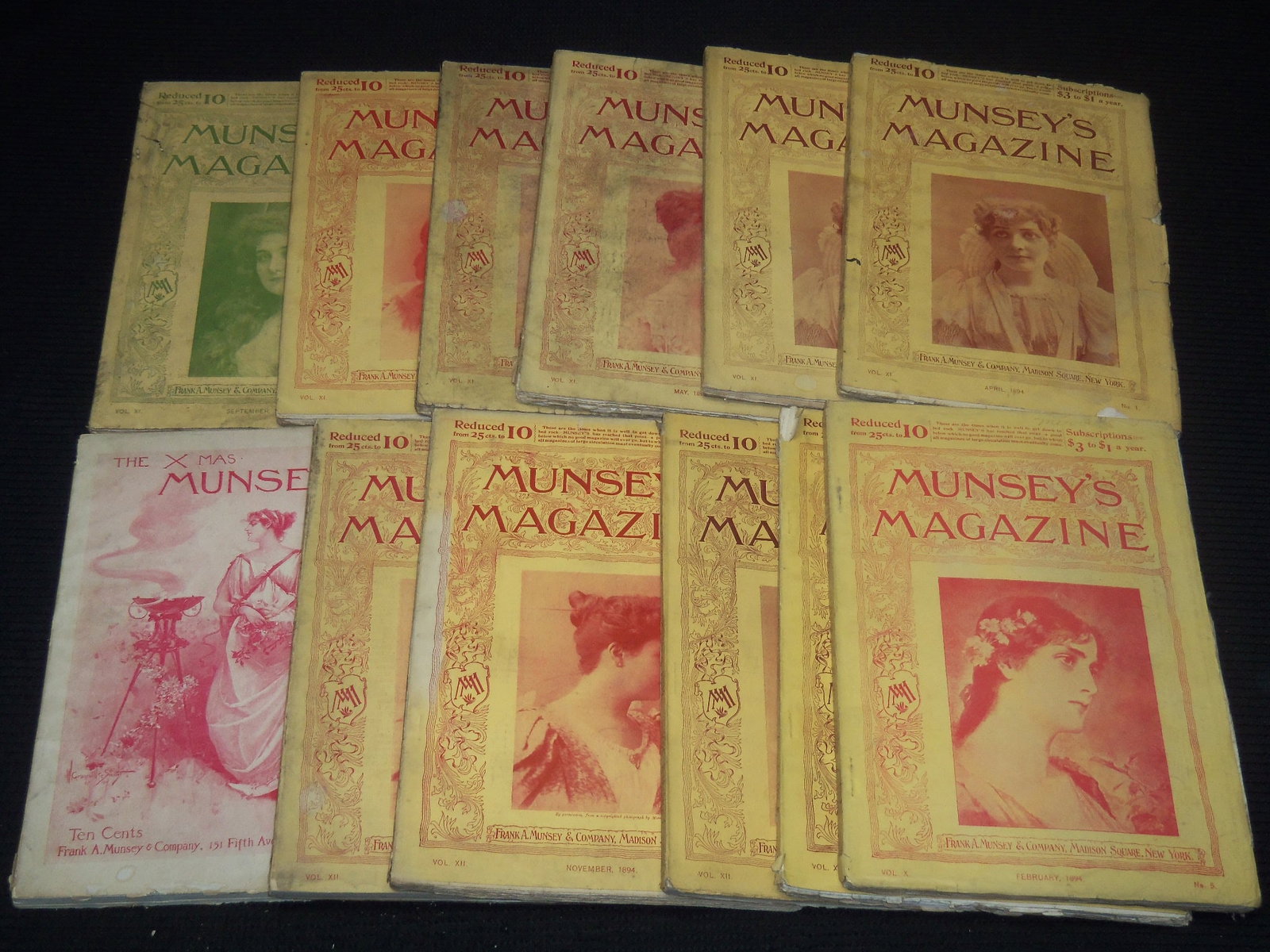 1894 MUNSEY'S MAGAZINES LOT - 12 ISSUES: Lot of 12 issues of Munsey's magazines from 1894.