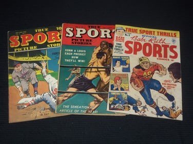 1940'S COMIC BOOKS LOT OF 3 - BABE RUTH - BASEBALL