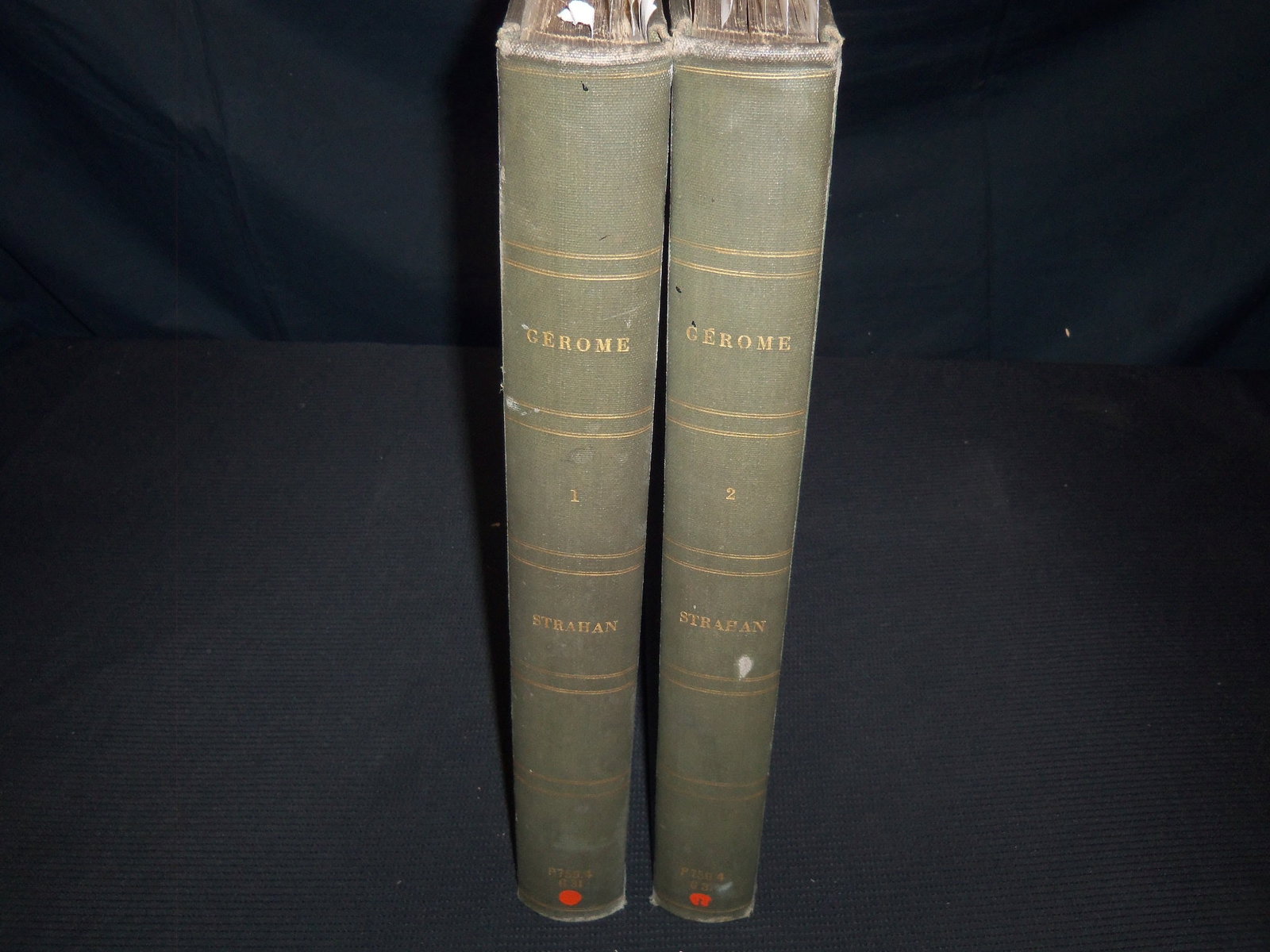 1881 GEROME WORKS OF F. L. GEROME INI 100 PHOTOGRAVURES VOLUME 1 & 2: This is a lot of 2 volumes titled, "Gerome: Works of Gerome - 100 Photogravure" by Edward Strahan. This lot includes Volume 1 & 2 (Copy #172). The volumes are in overall fair to good condition. The ou