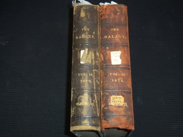 1870-1871 THE GALAXY MAGAZINE BOUND VOLUMES #10 & #11 - MEMORANDA - MARK TWAIN