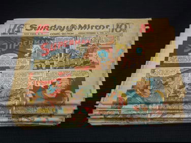 1944-1946 NEW YORK SUNDAY MIRROR - SUPERMAN - BATMAN COLOR COMICS - 25 PIECES