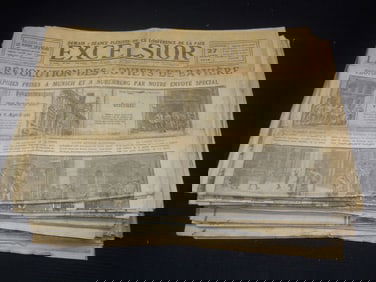 1919 EXCELSIOR FRENCH NEWSPAPER LOT OF 80 PIECES - WWI END