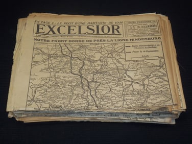 1918 EXCELSIOR FRENCH NEWSPAPER LOT OF 142 PIECES - WWI