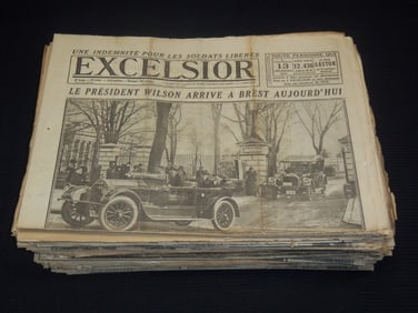 1917 EXCELSIOR FRENCH NEWSPAPER LOT OF 165 PIECES - WWI