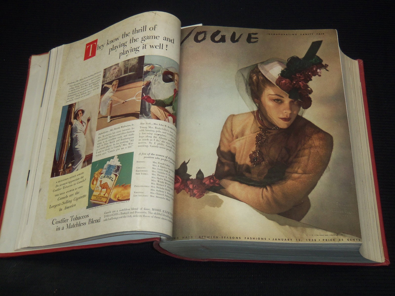 1933 JANUARY-JUNE VOGUE MAGAZINE BOUND VOLUME - GREAT COVERS - ADS: This is a bound volume of Vogue magazine from January-June 1933. There are a total of 12 issues, all of the covers are present. This is an ex-library volume.