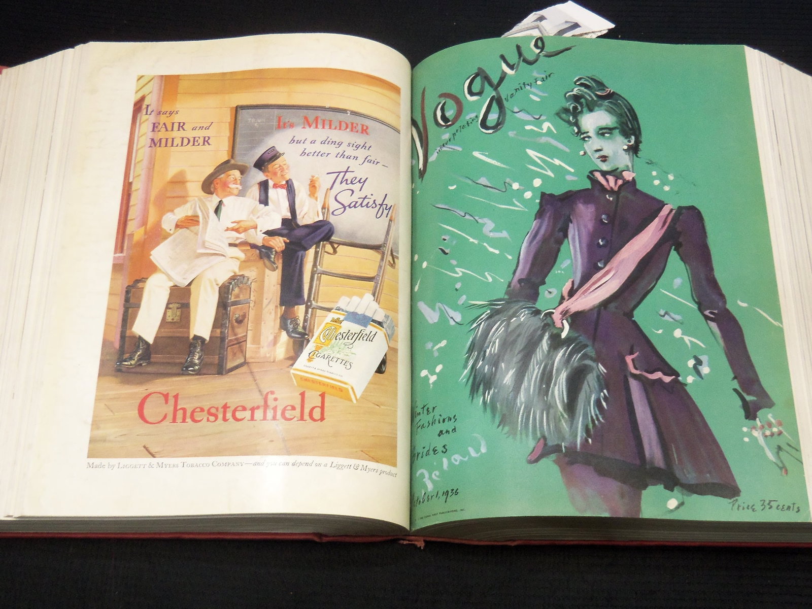 1936 JULY-DECEMBER VOGUE MAGAZINE BOUND VOLUME - GREAT COVERS - ADS: This is a bound volume of Vogue magazine from July-December 1936. There are a total of 12 issues, all of the covers are present. This is an ex-library volume, we did notice some pages excised from the