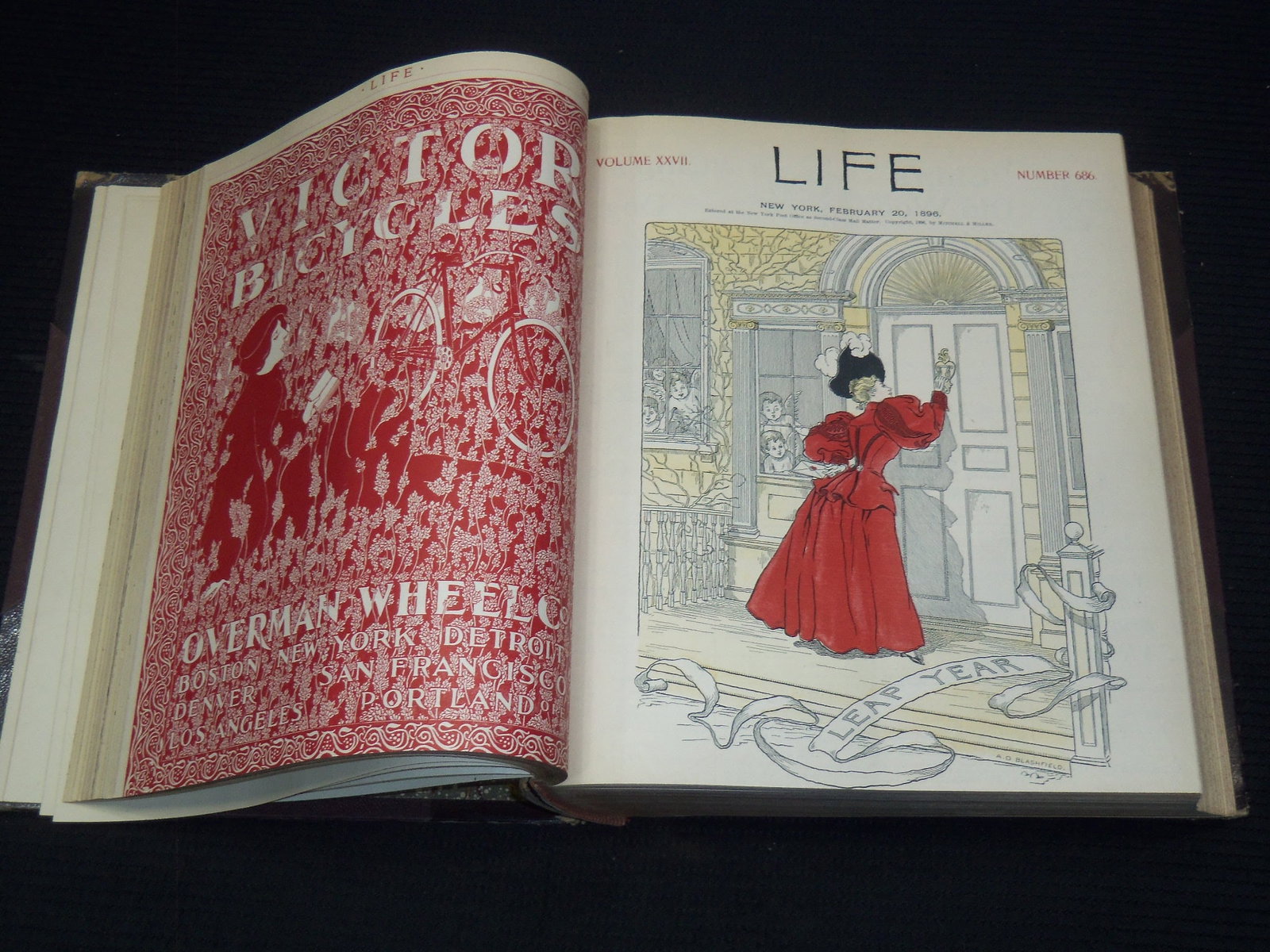 1896 JANUARY-DECEMBER LIFE MAGAZINE BOUND VOLUME - FULL YEAR - GREAT ADS: This is a bound volume of a LIFE magazine from January-December 1896. This is the full year.