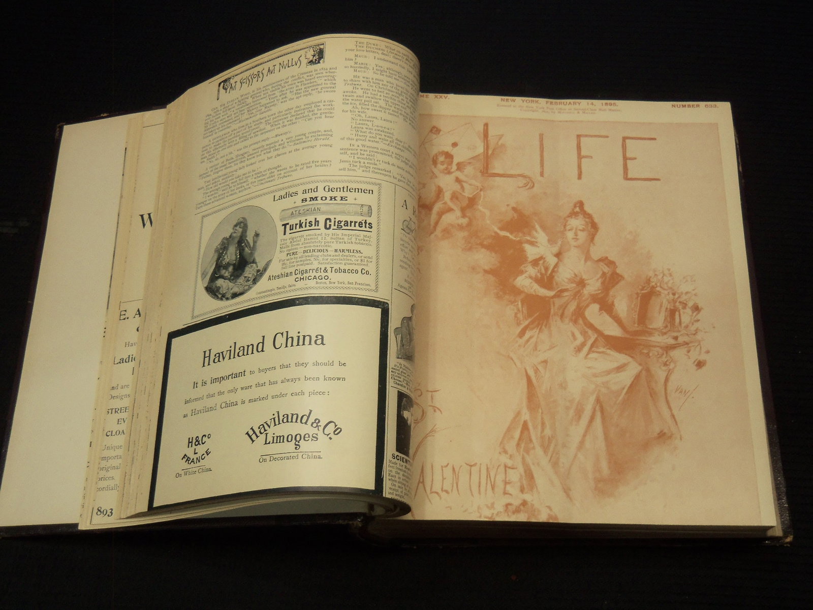 1895 JANUARY-DECEMBER LIFE MAGAZINE BOUND VOLUME - FULL YEAR - GREAT ADS: This is a bound volume of a LIFE magazine from January-December 1895. This is the full year.