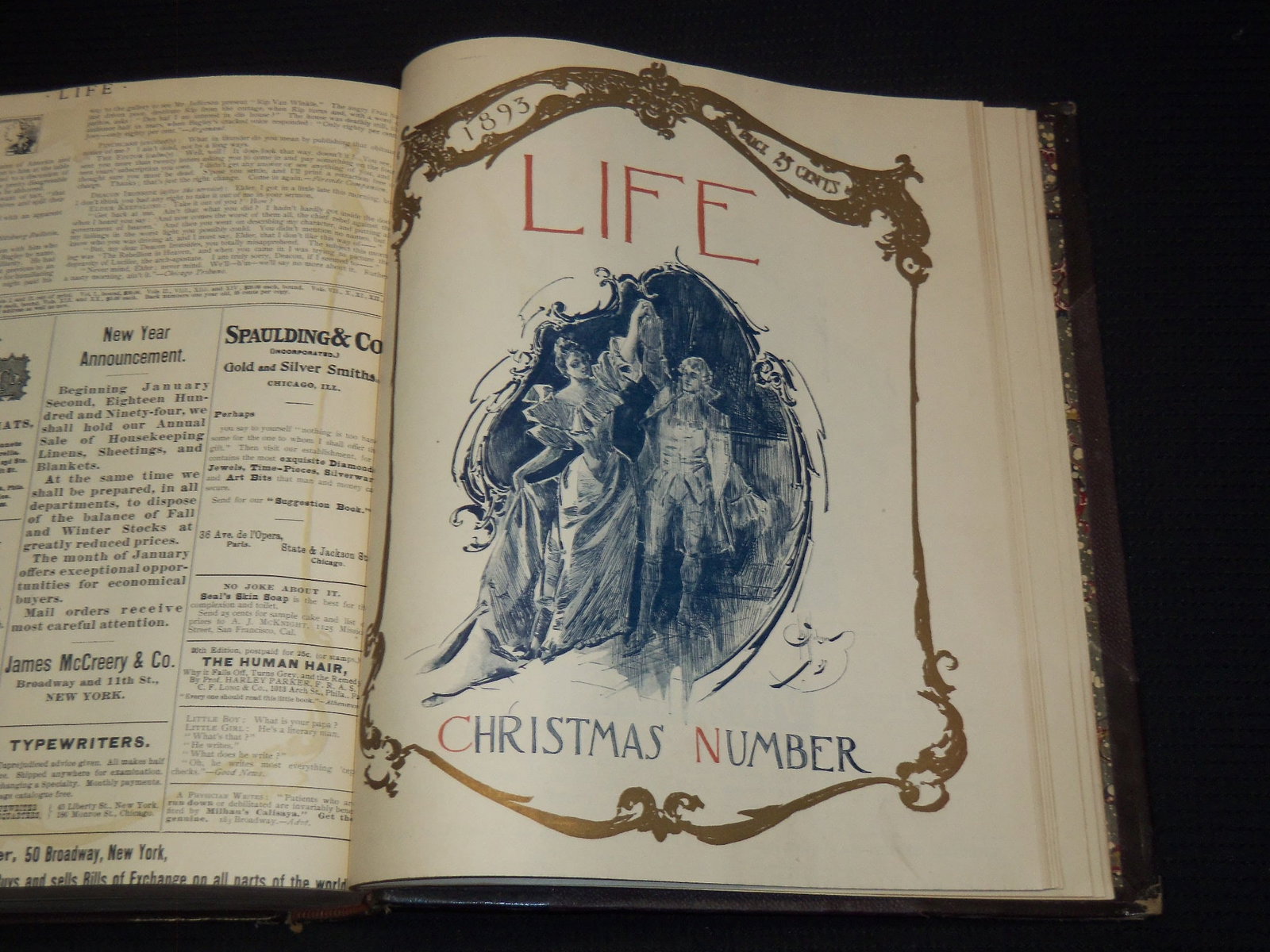 1893 JANUARY-DECEMBER LIFE MAGAZINE BOUND VOLUME - FULL YEAR - GREAT ADS: This is a bound volume of a LIFE magazine from January-December 1893. This is the full year.