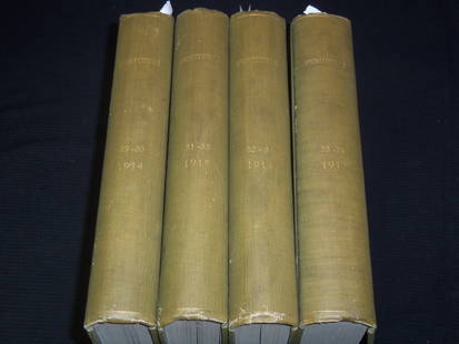 1914-1917 ARCHITECTURE MAGAZINE BOUND VOLUMES LOT OF 4: Lot of 4 bound volumes of Architecture magazine from 1914-1917. This lot includes: 1914, 1915, 1916 and 1917. Eavh volume is from January-December.