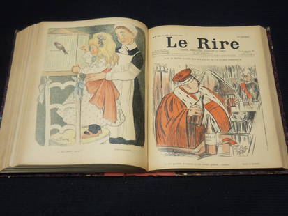 1901 & 1902 LE RIRE FRENCH MAGAZINE BOUND VOLUMES LOT OF 2: Lot of 2 volumes of Le Rire French magazine from 1901 and 1902. The text is in French.
