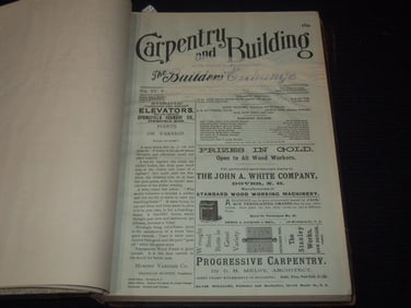 1893-1904 CARPENTRY & BUILDING MAGAZINE BOUND VOLUMES - 12 VOLUMES - NICE ADS