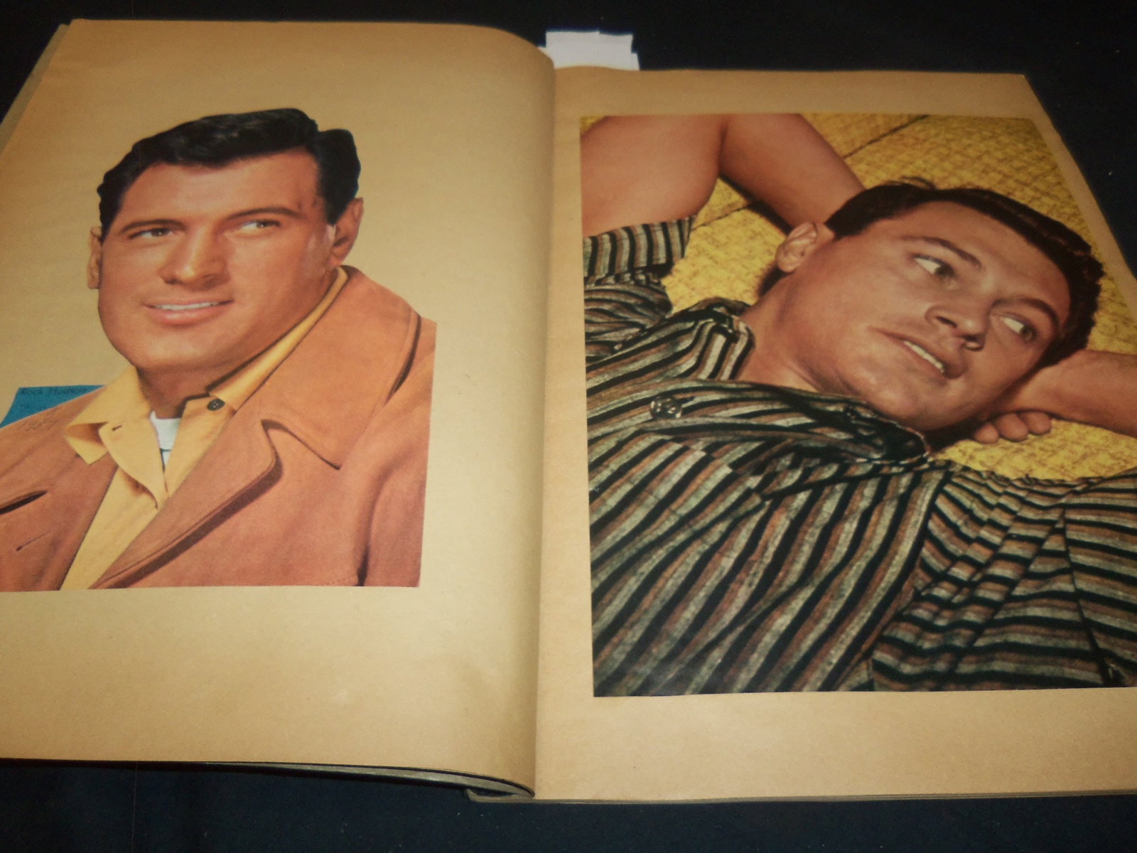 ROCK HUDSON SCRAPBOOK - HOLLYWOOD - LOADED WITH GREAT PHOTOS: This is a Hollywood scrapbook loaded with photos of Rock Hudson. There are 23 double sided pages and some loose photos.