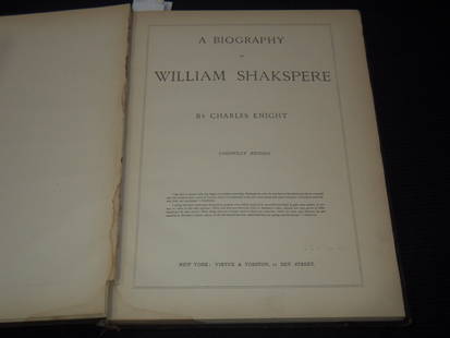 A BIOGRAPHY OF WILLIAM SHAKSPERE - CHARLES KNIGHT - CAREFULLY REVISED: This is a hardcover edition of "A Biography of William Shakspere" by Charles Knight.