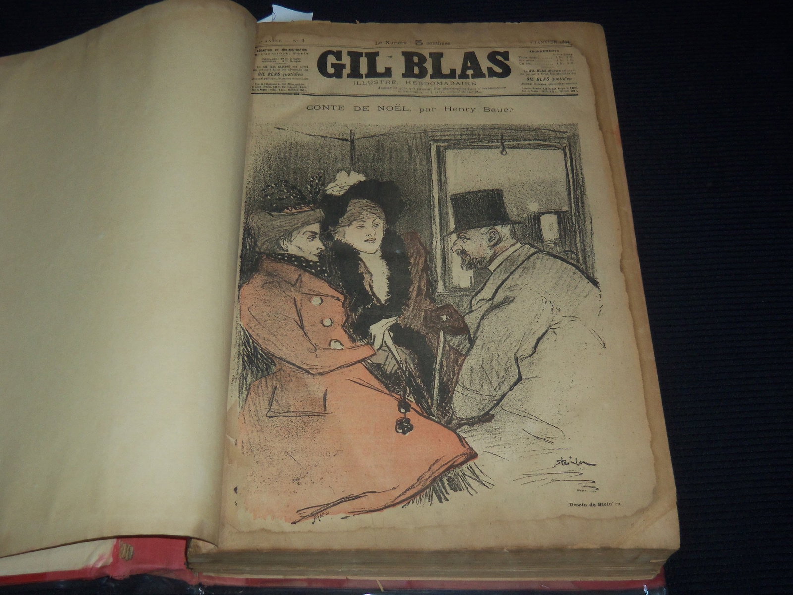 1894-1896 GIL BLAS ILLUSTRE FRENCH MAGAZINE BOUND VOLUME: A bound volume of Gil Blas Illustre French magazine from January 7, 1894 to December 25, 1896.
