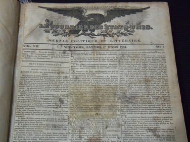 1834 MARCH 1 - 1835 FEBRUARY 28 LE COURRIER DES ETATS UNIS - NEW YORK