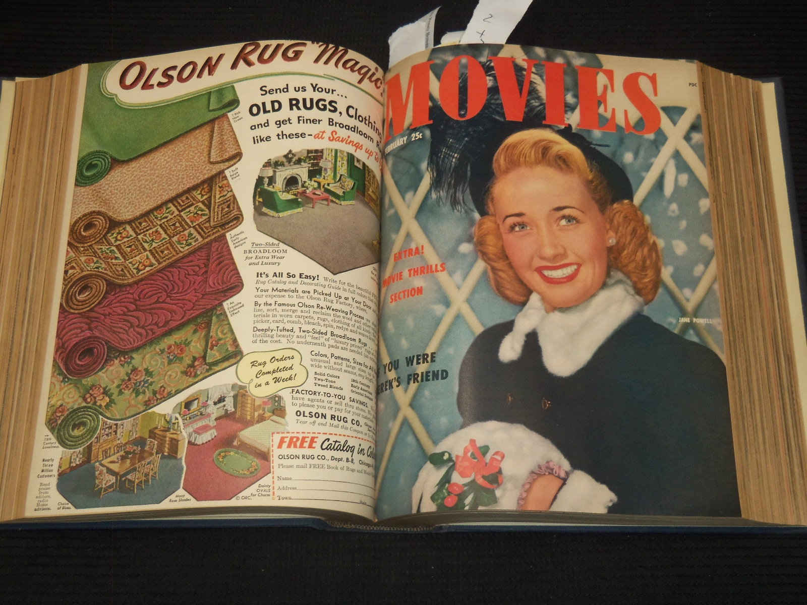 1950-1952 MOVIES MAGAZINE BOUND VOLUME - NICE COVERS: This is a bound volume of Movies magazine from 1950-1952. The issues included in this volume are: (1950) April, June, Auugst, October & December; (1951) February, April, June, August, October & Decemb