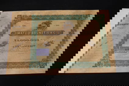1938 MATEO BRUNET STOCK CERTIFICATE BOOK - URUGUAY
